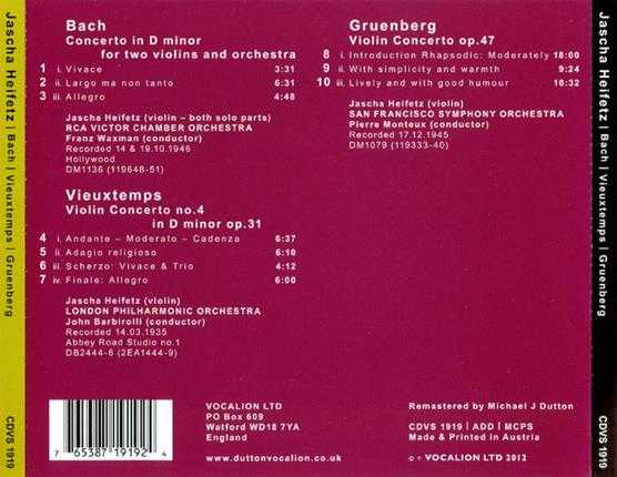 Bach,Vieuxtemps,Gruenberg-ViolinConcertos-Heifetz(2012)FLAC